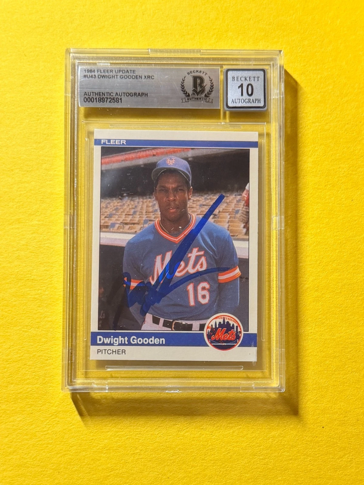 1984 FLEER DWIGHT GOODEN XRC #U43 SIGNED AUTO CARD BECKETT 10 AUTHENTIC METS