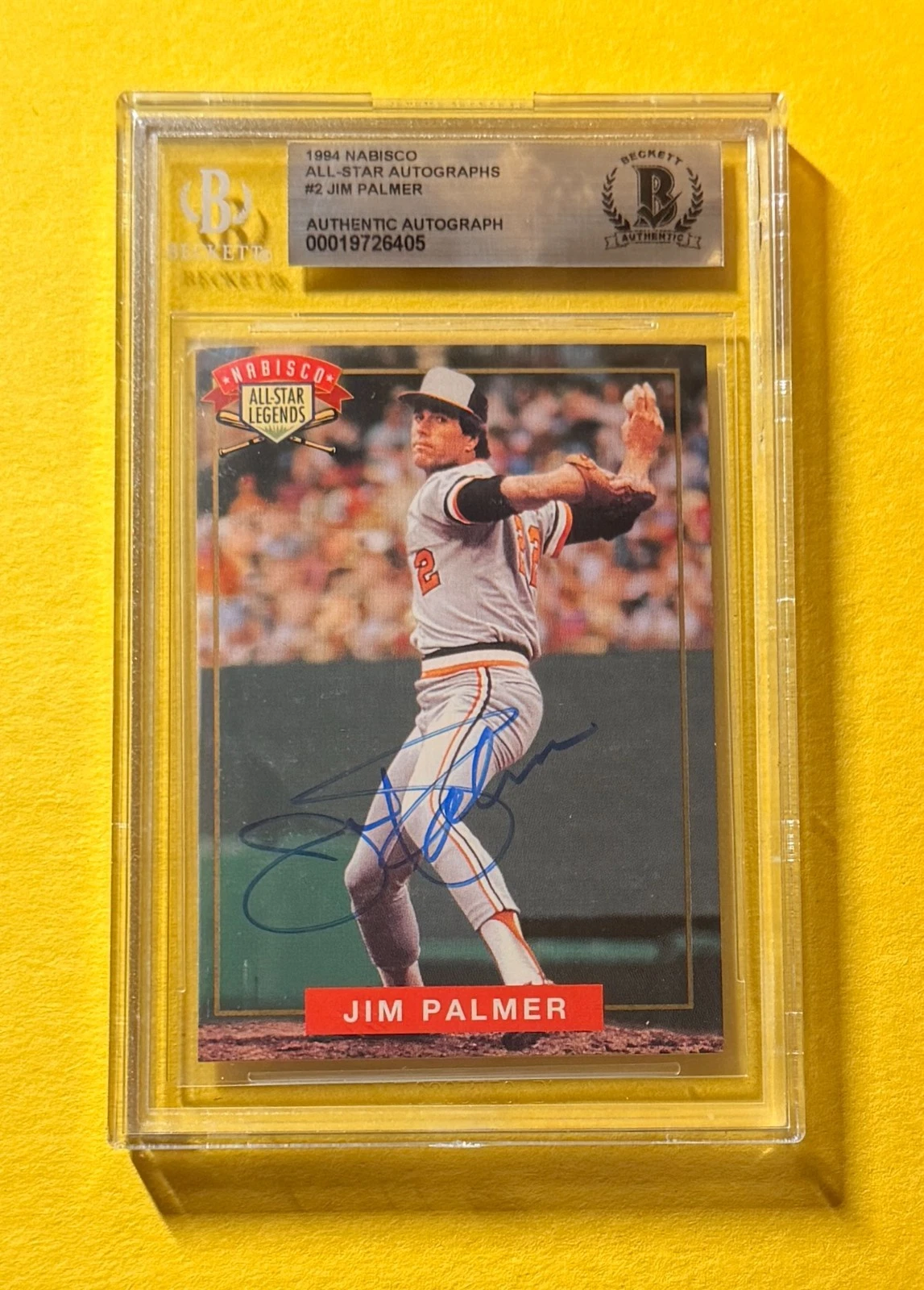 1994 NABISCO ALL-STAR AUTOS JIM PALMER #2 SIGNED AUTO CARD BECKETT AUTHENTIC