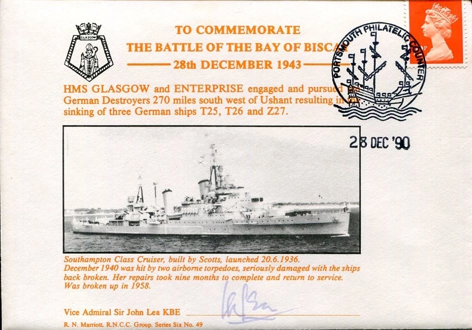 Admiral John Lea HMS Glasgow Enterprise Bay Of Biscay WWII War Signed Autograph