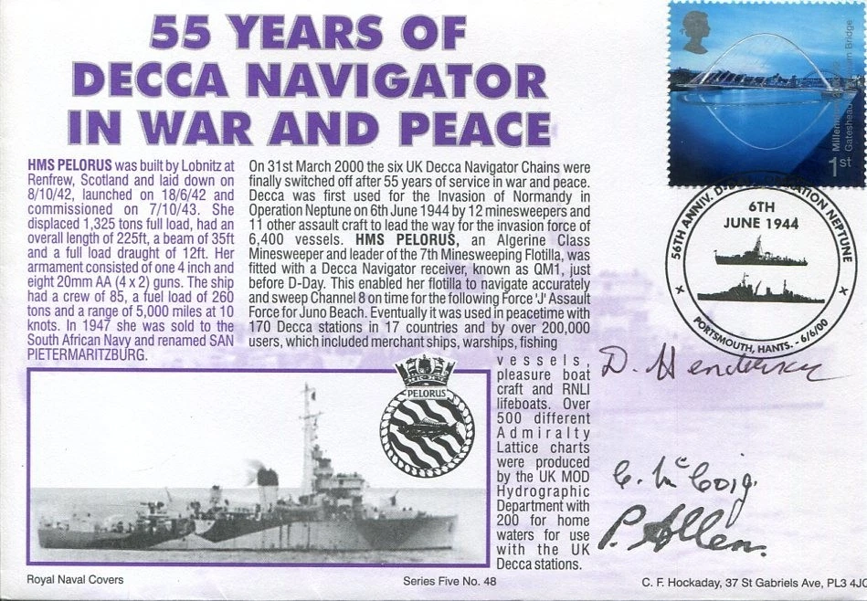 HMS Pelorus Decca Navigator Three Crewmembers WWII War Signed Autograph