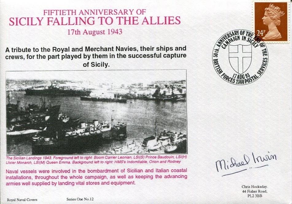 Michael Irwin Sicily Falling To Allies Royal Navy WWII War Signed Autograph
