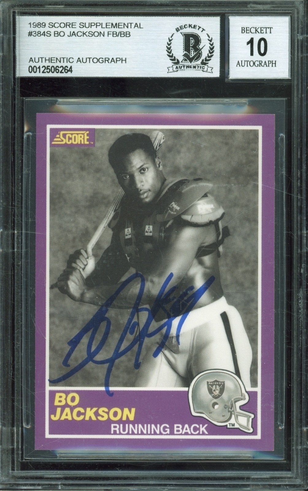 Bo Jackson 1989 Score Supplemental LA Radiers Nike Signed Autograph BAS Grade 10