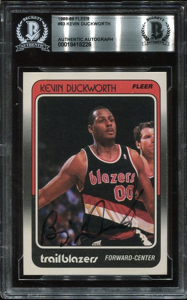 TRAILBLAZERS KEVIN DUCKWORTH signed 1988 FLEER ROOKIE CARD RC BECKETT (BAS) RARE