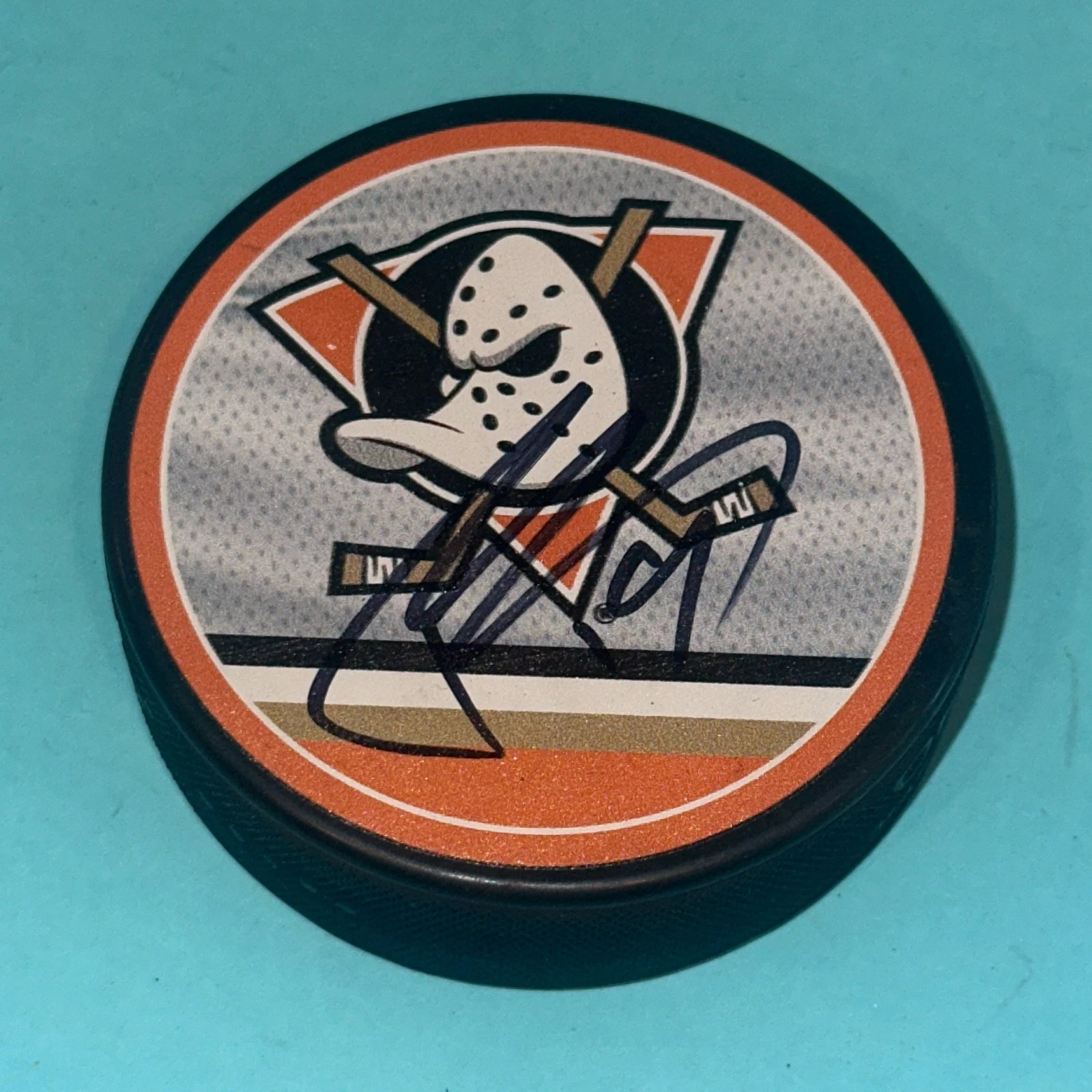 TROY TERRY Signed Anaheim DUCKS REVERSE RETRO Puck Beckett Authenticated (BAS)