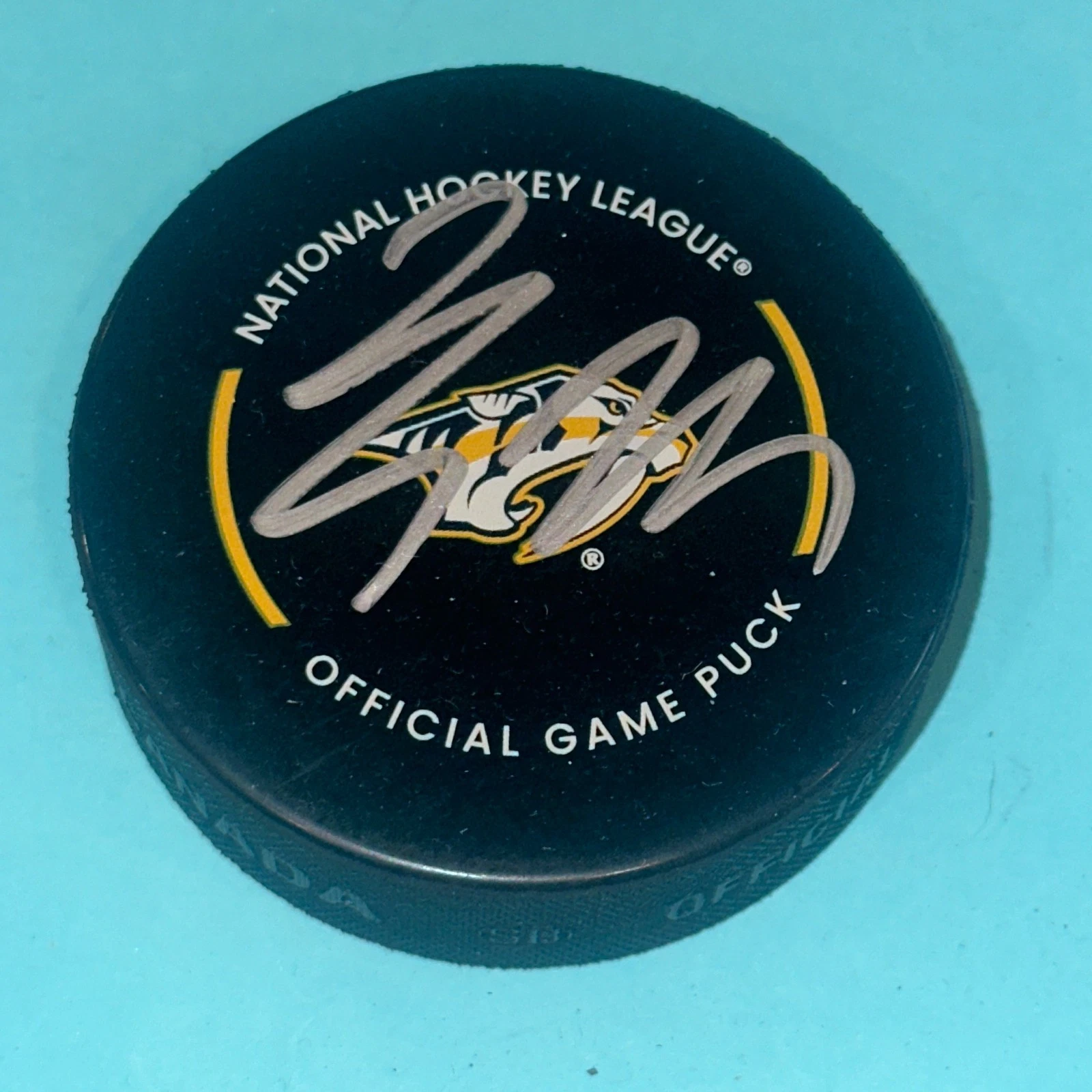LUKE EVANGELISTA Signed Nashville PREDATORS Official GAME Puck Beckett (BAS)