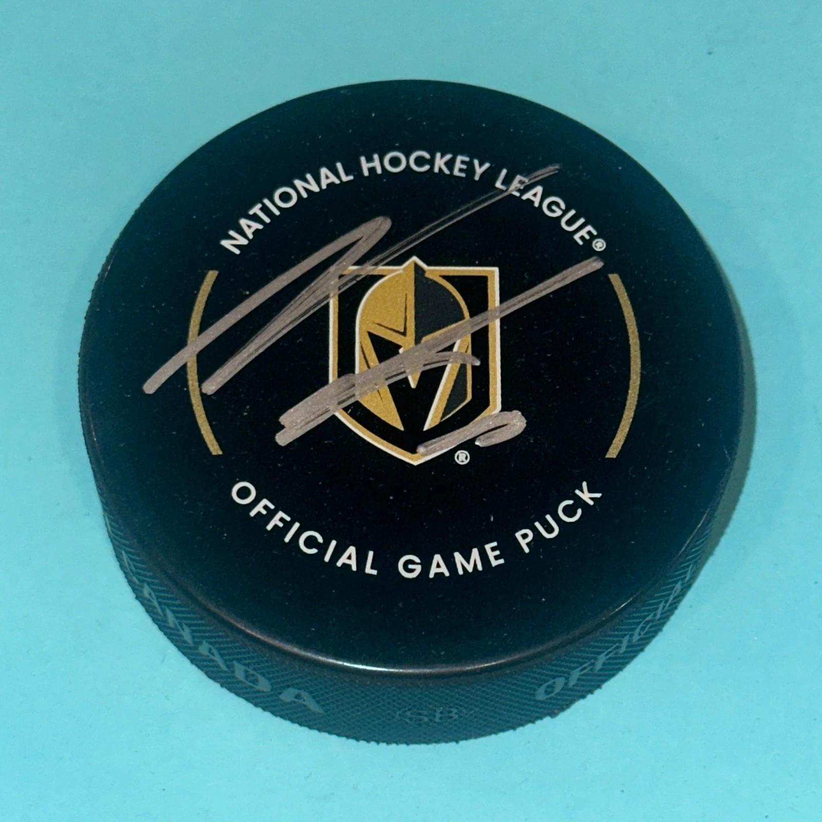 NOAH HANIFIN Signed Vegas GOLDEN KNIGHTS Official GAME Puck Beckett (BAS)