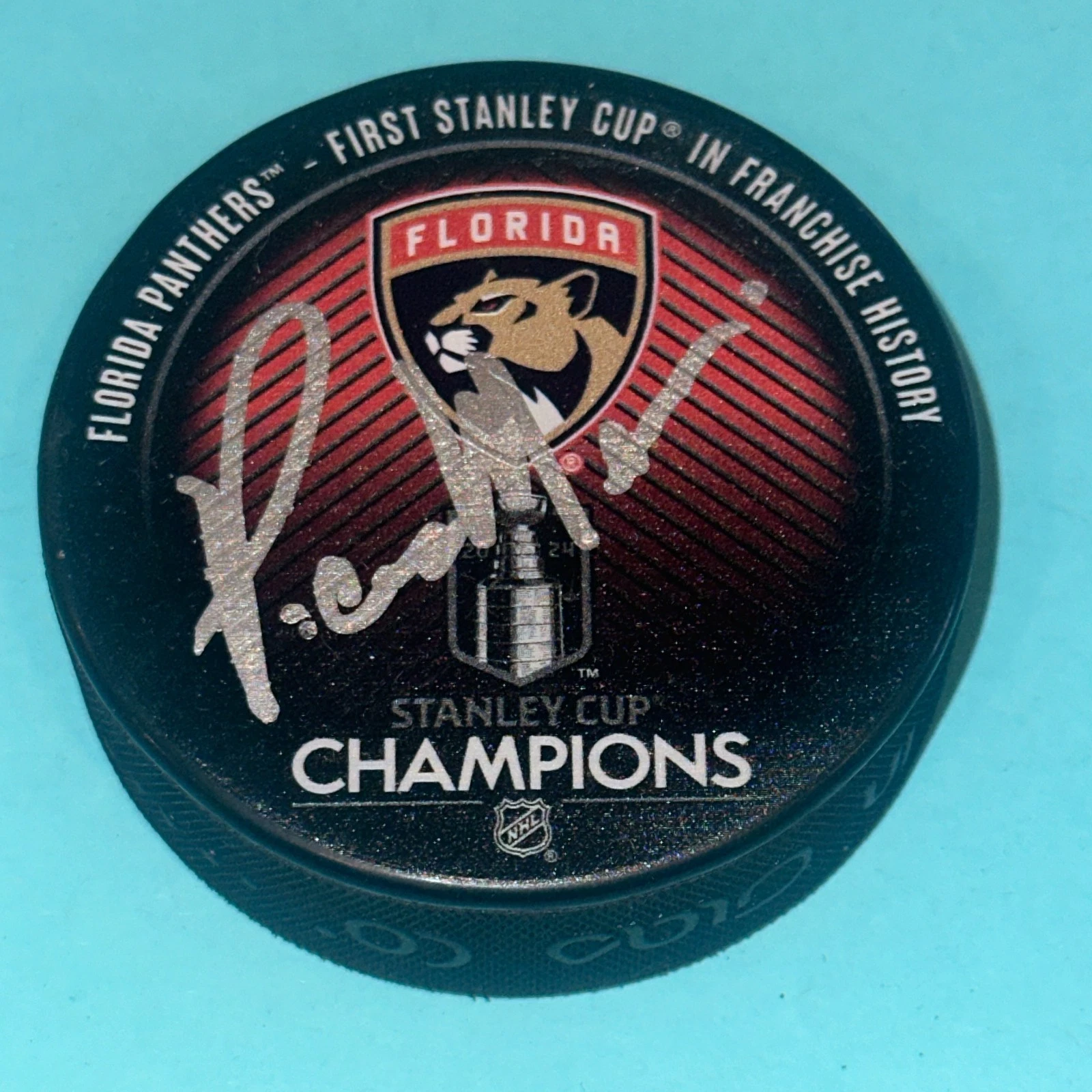 PAUL MAURICE (Panthers)  Signed 2024 STANLEY CUP CHAMPS Puck Beckett (BAS)