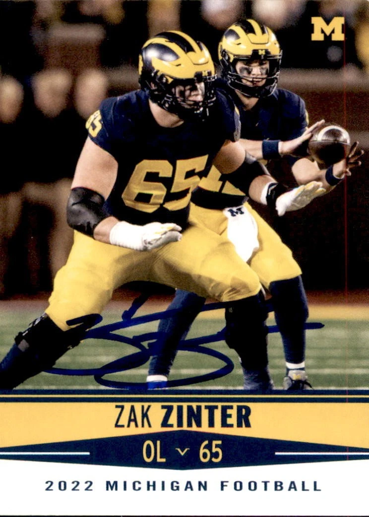 Zak Zinter Signed 2022 Valiant Michigan Wolverines Card JSA COA