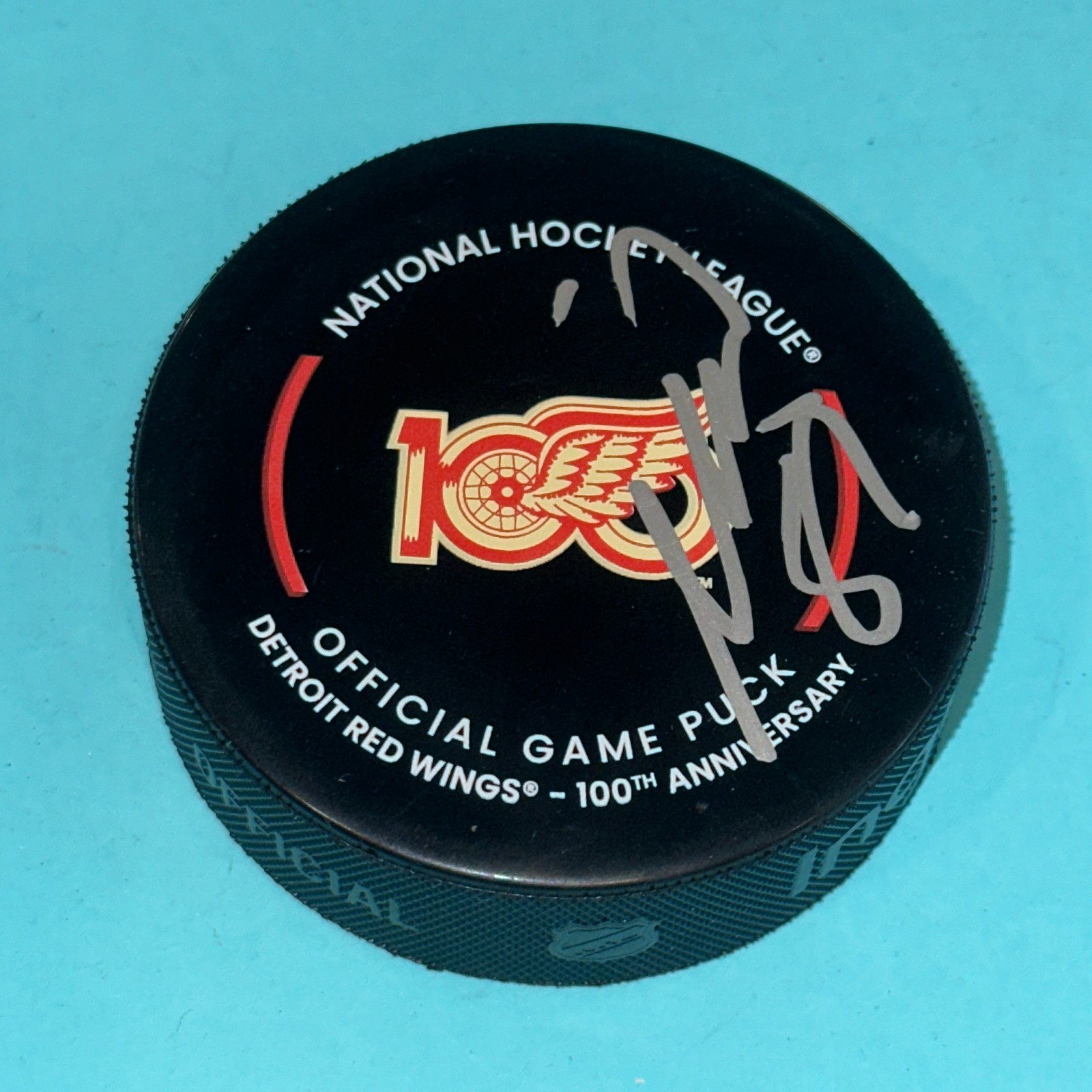 MORITZ SEIDER Signed Detroit RED WINGS 100th Official GAME Puck Beckett (BAS)