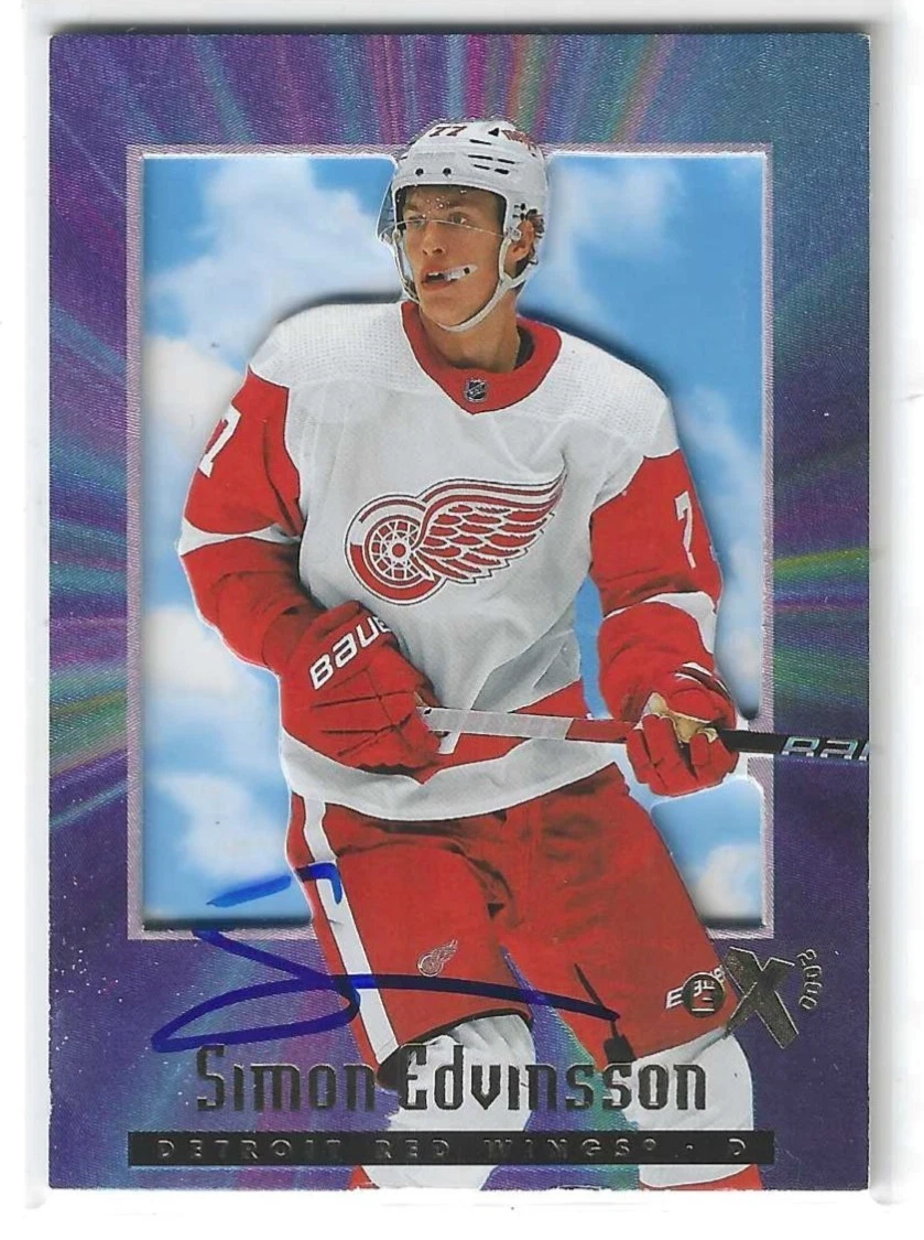 Simon Edvinsson Signed Detroit Red Wings 2023/24 Skybox E-X Rookie Card #150