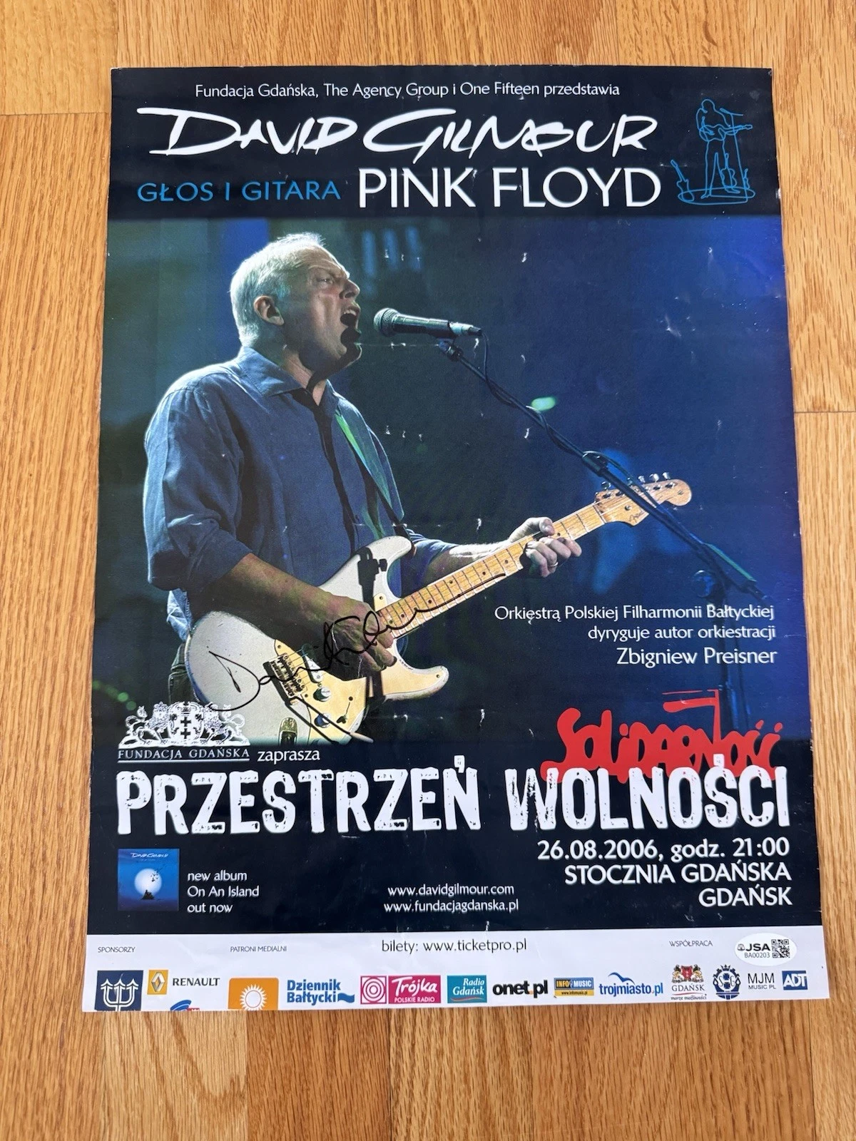 David Gilmour Autographed Signed Poster JSA Pink Floyd