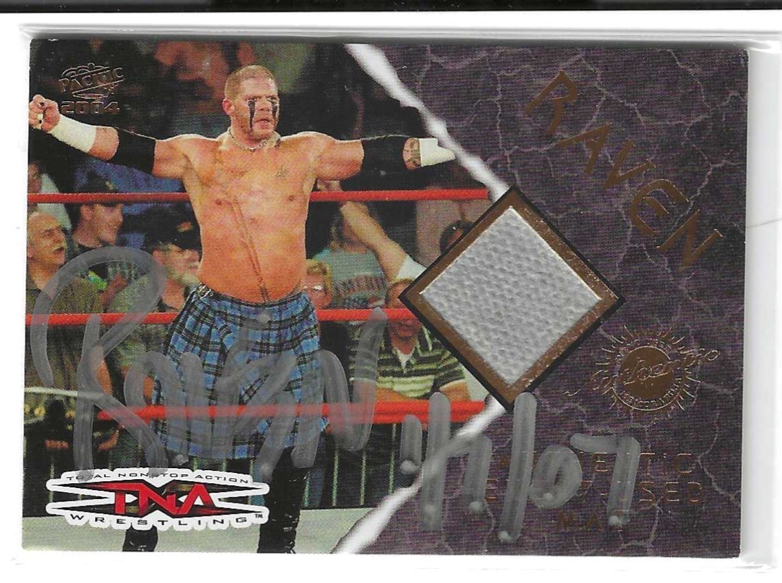 Raven Signed 2004 Pacific Event Used Mat Card #4 WWF WWE TNA ECW