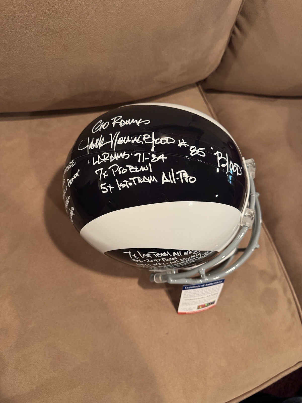 RARE Jack Youngblood SIGNED Rams FULL SIZE STAT HELMET PSA 17 INSCRIPTIONS