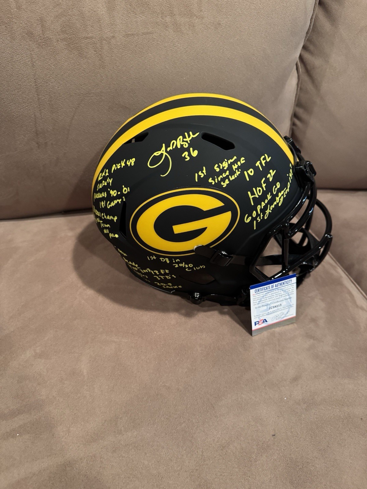 Leroy Butler SIGNED Packers Eclipse F/S STAT HELMET 22 INSCRIPTIONS PSA W Hof!