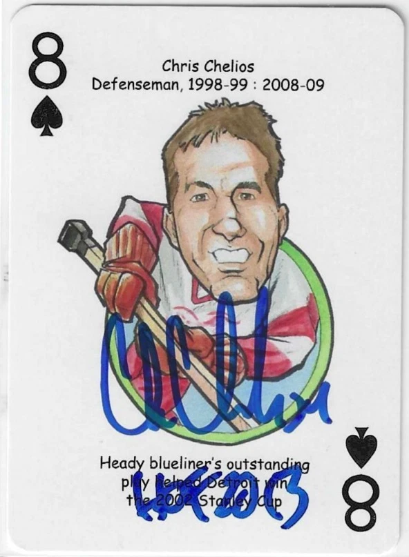 Chris Chelios Signed Eight (8) of Clubs Playing Card Detroit Red Wings