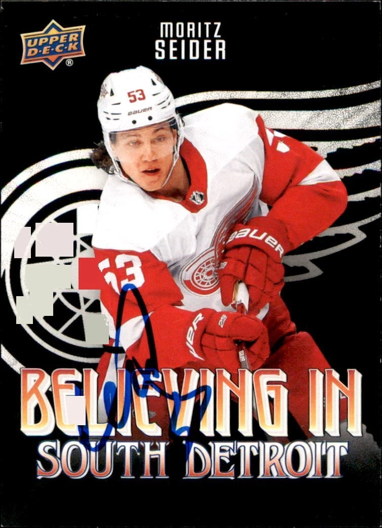 Moritz Seider Signed 2025/26 Upper Deck Red Wings Centennial South Detroit Card