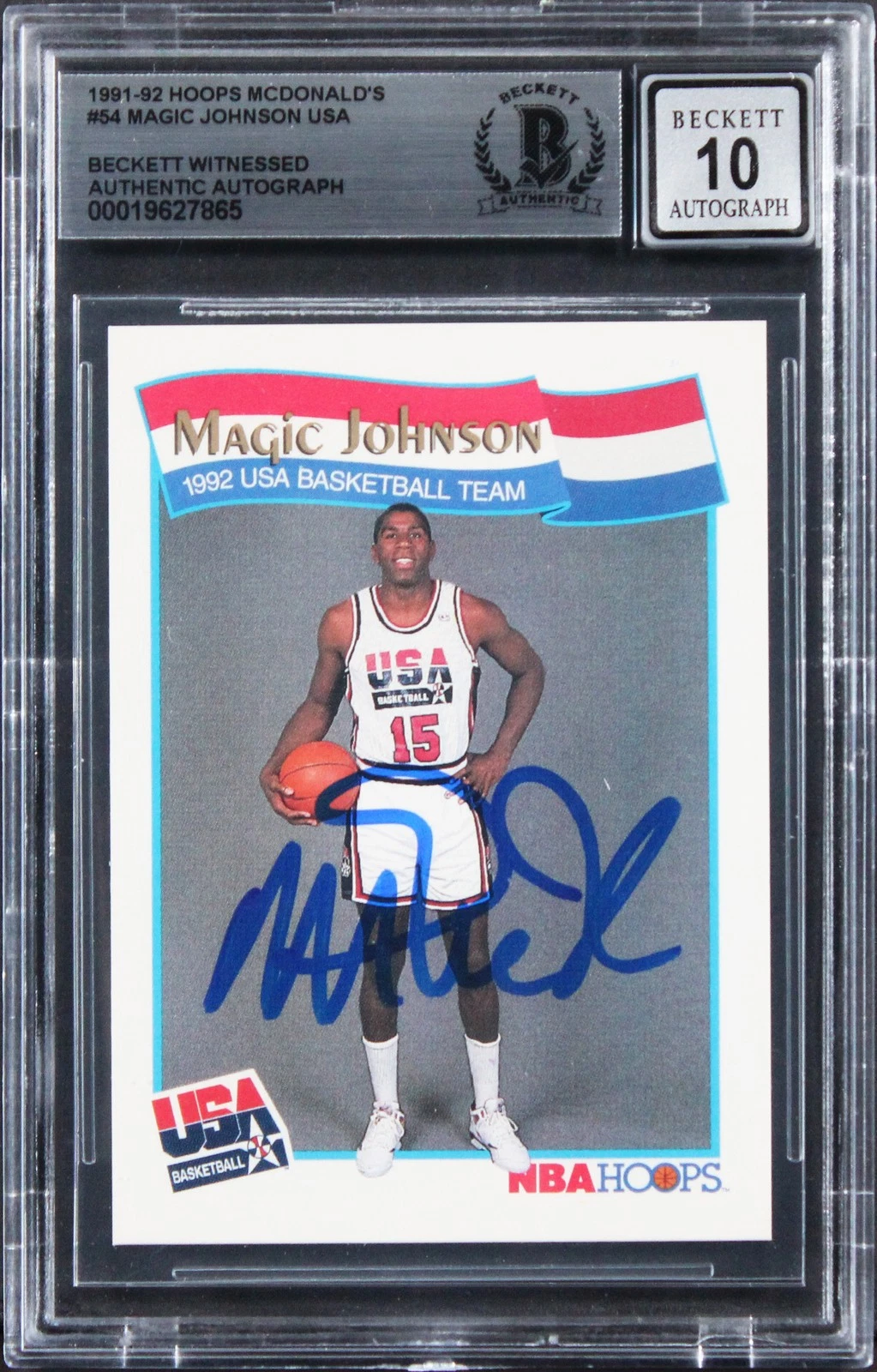 Lakers Magic Johnson Signed 1991 Hoops McDonald's #54 Card Auto 10! BAS Slabbed