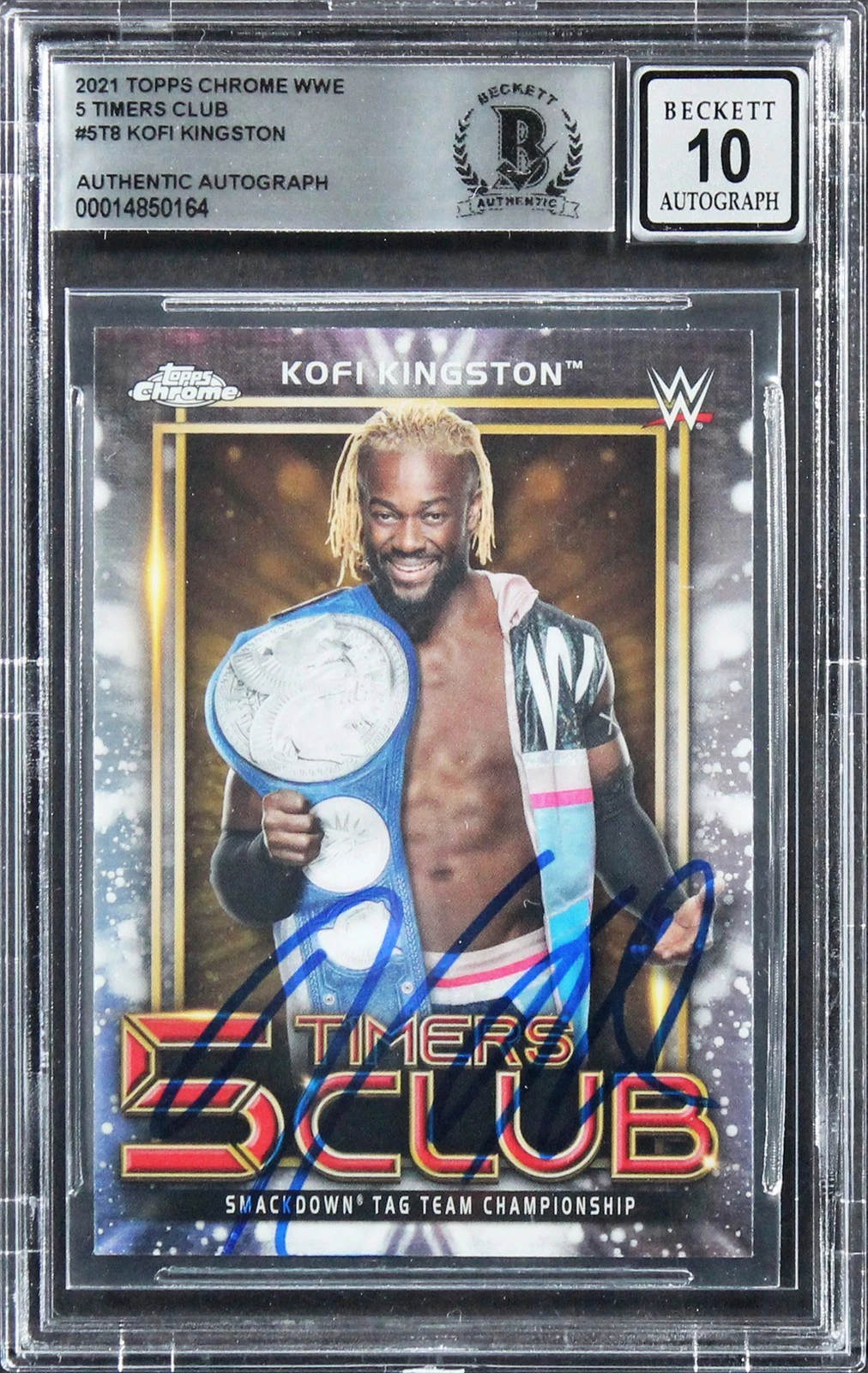 Kofi Kingston Signed 2021 Topps Chrome WWE 5 TC #5T8 Card Auto 10! BAS Slabbed