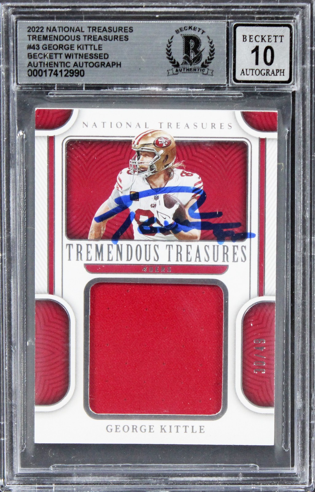 George Kittle Signed 2022 Natl Treasures TT #43 30/49 Card Auto 10! BAS Slabbed