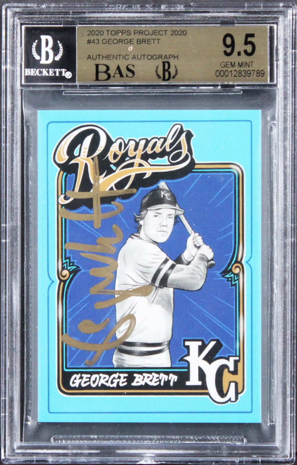 Royals George Brett Signed Topps Project 2020 #43 Card 9.5, Auto 9! BAS Slabbed