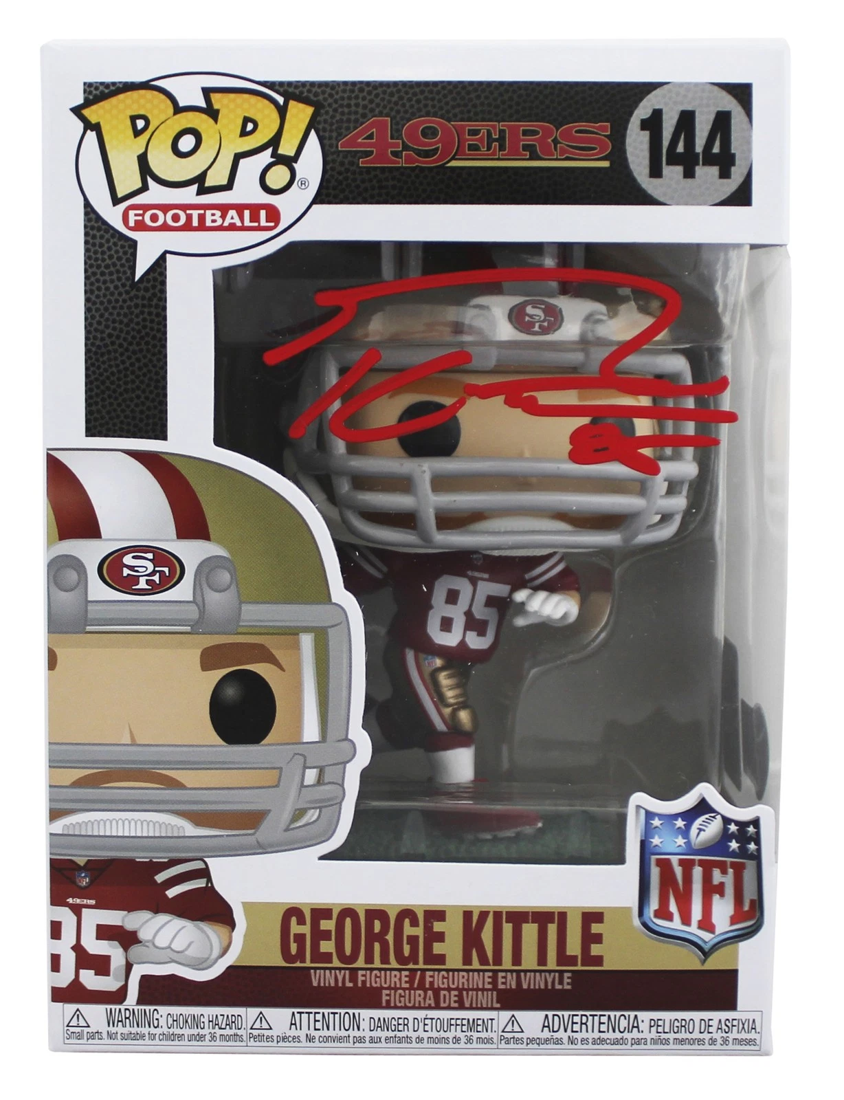 49ers George Kittle Authentic Signed #144 Funko Pop Figure w/ Red Sig BAS Wit