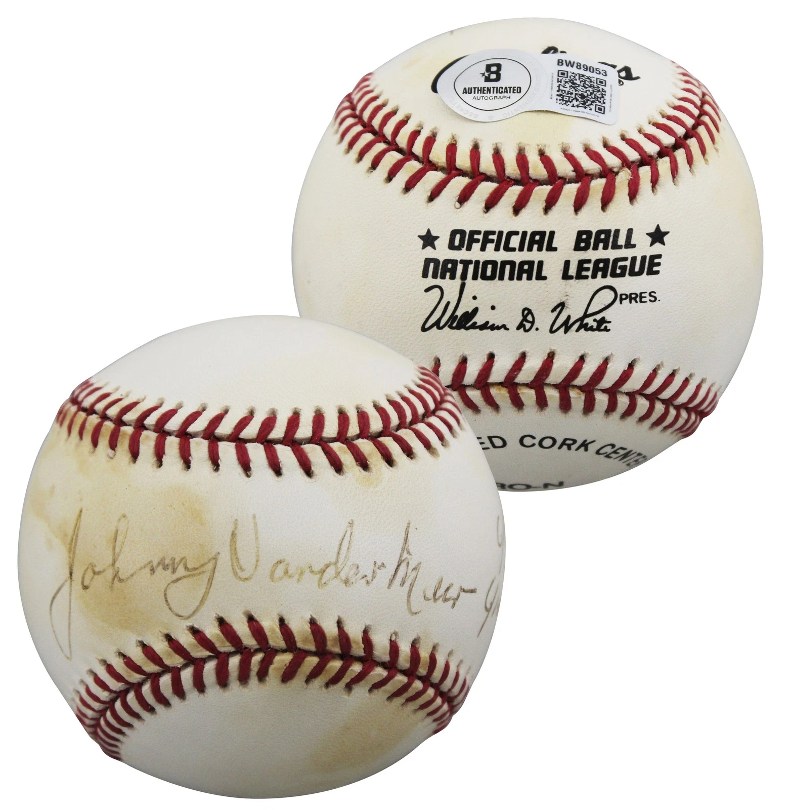 Reds Johnny Vander Meer Authentic Signed William White ONL Baseball BAS #BW89053