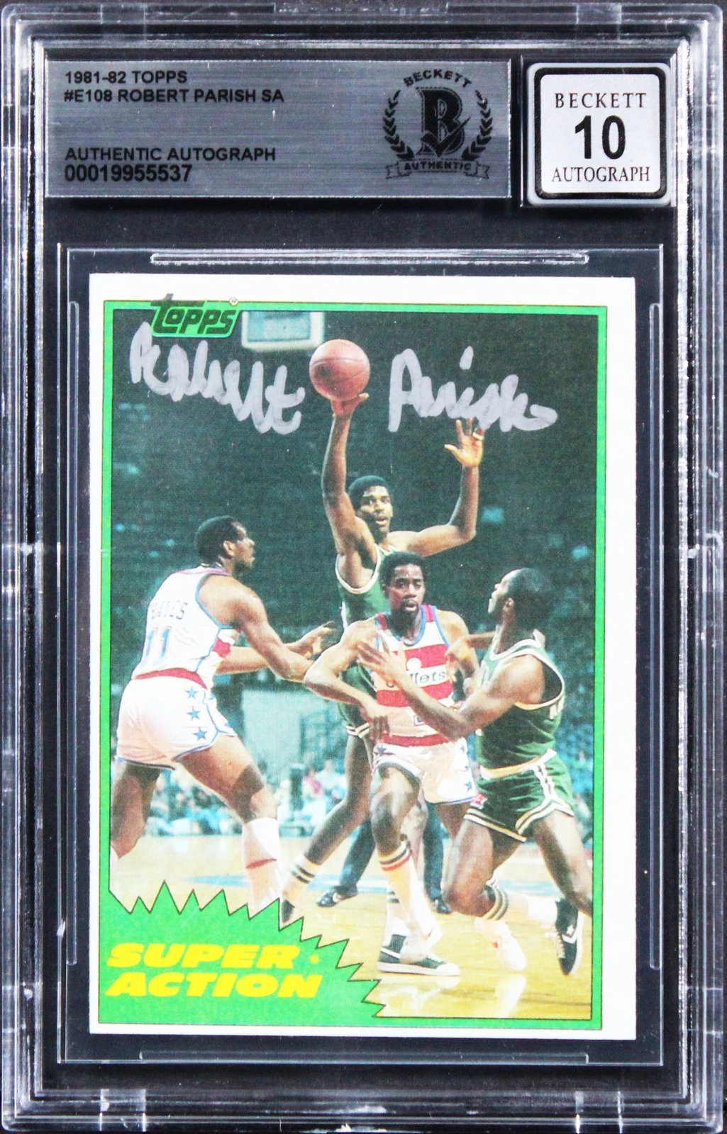 Celtics Robert Parish Signed 1981 Topps #E108 Card Auto Grade 10! BAS Slabbed