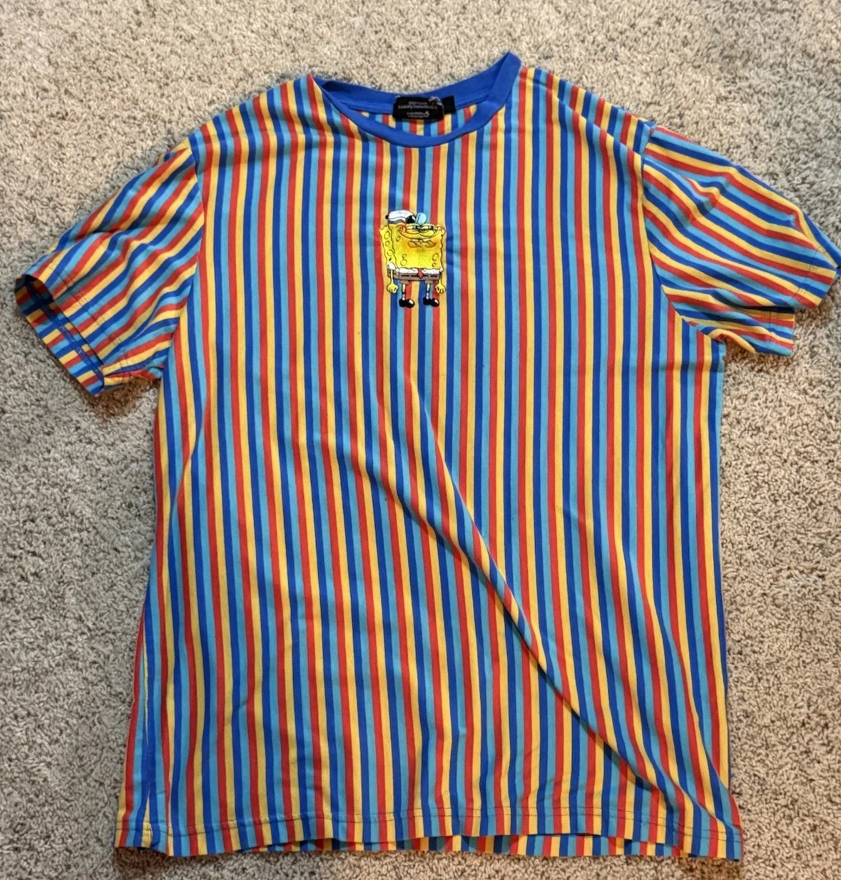 Nickelodeon Men’s Sponge Bob Square Pants Striped Logo T Shirt Wears Medium