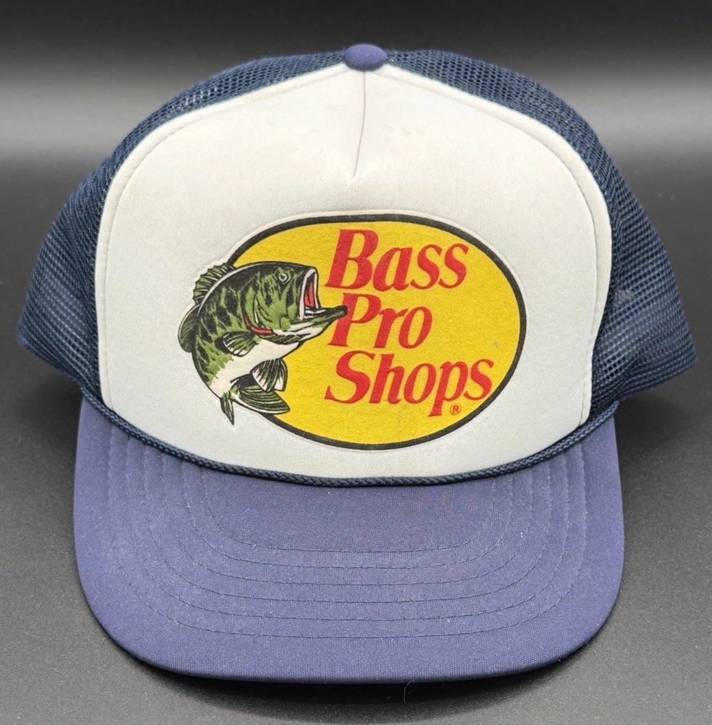 Vintage BASS PRO SHOPS Snapback Mesh Trucker Hat Cap Fishing Hunting Navy Blue