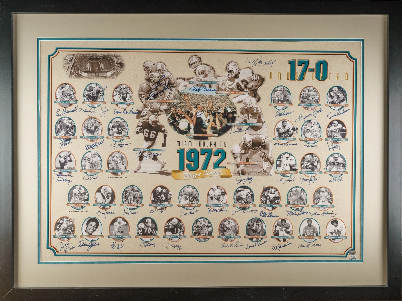 1972 Miami Dolphins Super Bowl Champs Team Signed Lithograph Photo JSA COA