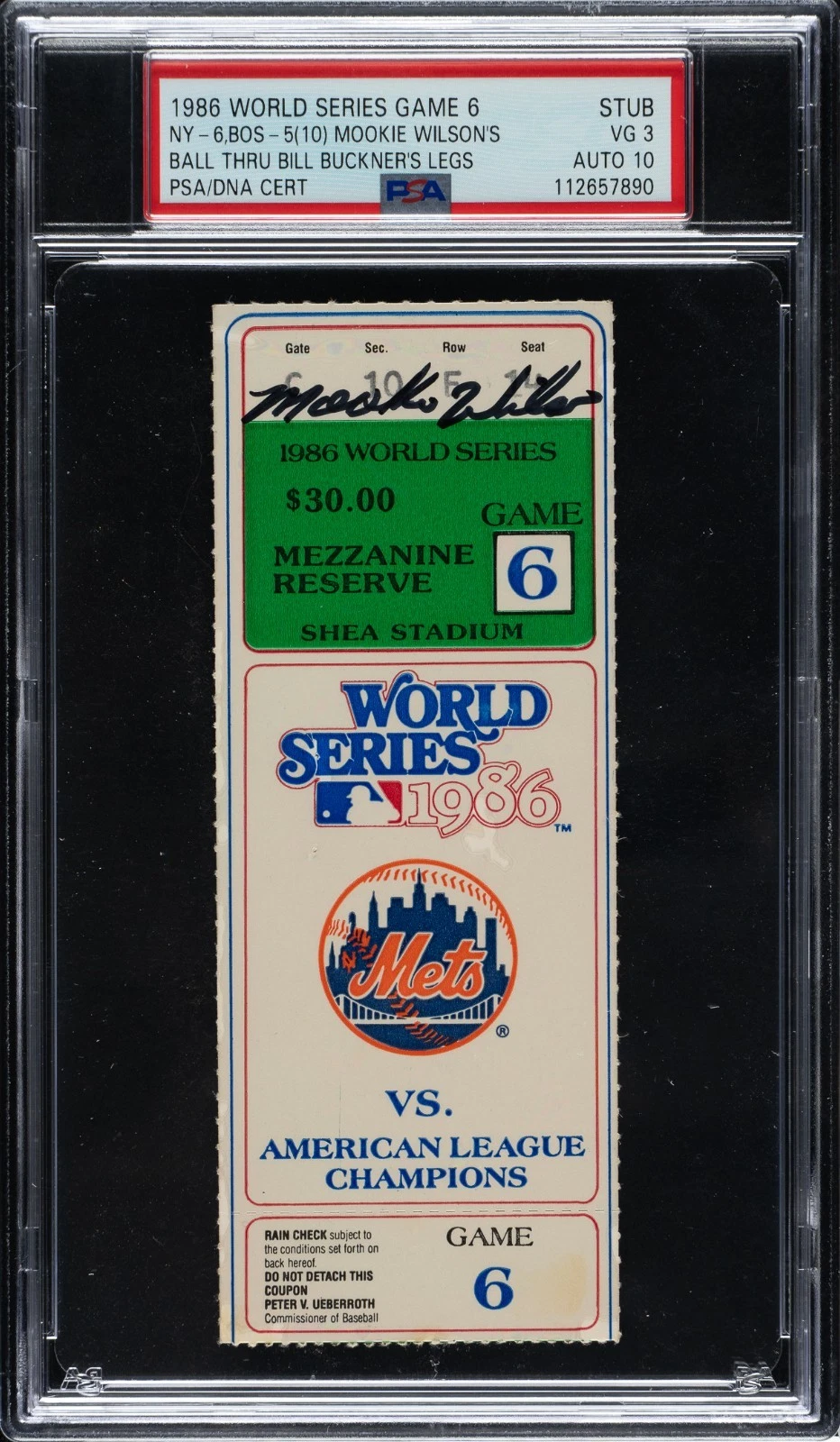 Mookie Wilson Signed 1986 World Series Game 6 Ticket PSA DNA Bill Buckner Game