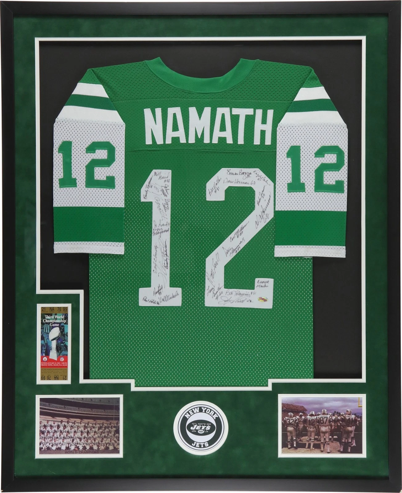 1969 New York Jets Super Bowl Champs Team Signed Jersey Joe Namath Steiner COA