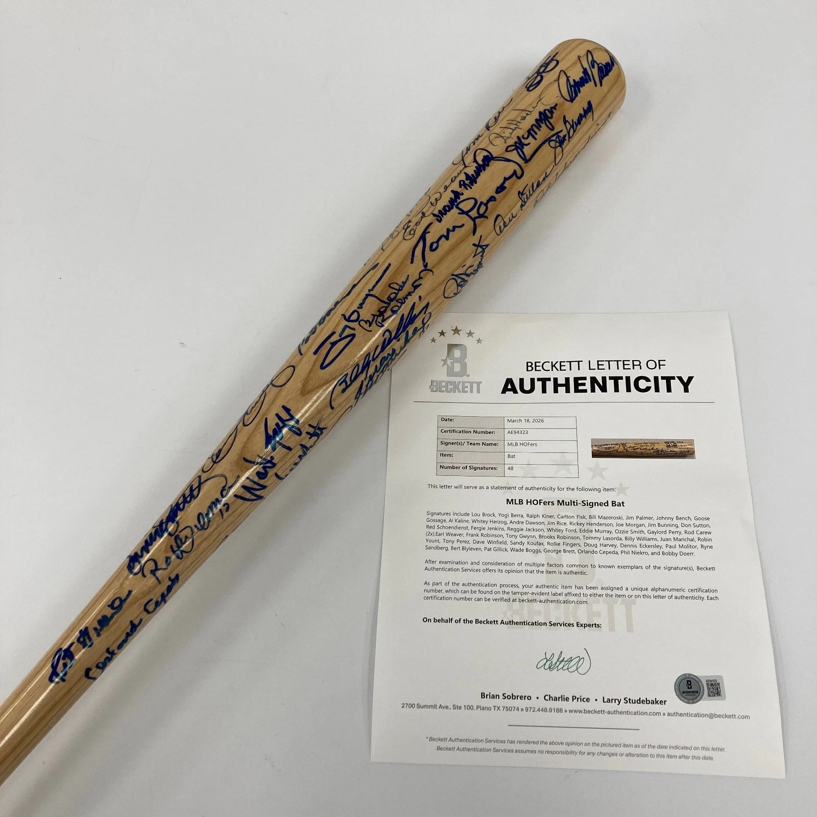 Beautiful Hall Of Fame Multi Signed Baseball Bat 48 Sigs Sandy Koufax Beckett