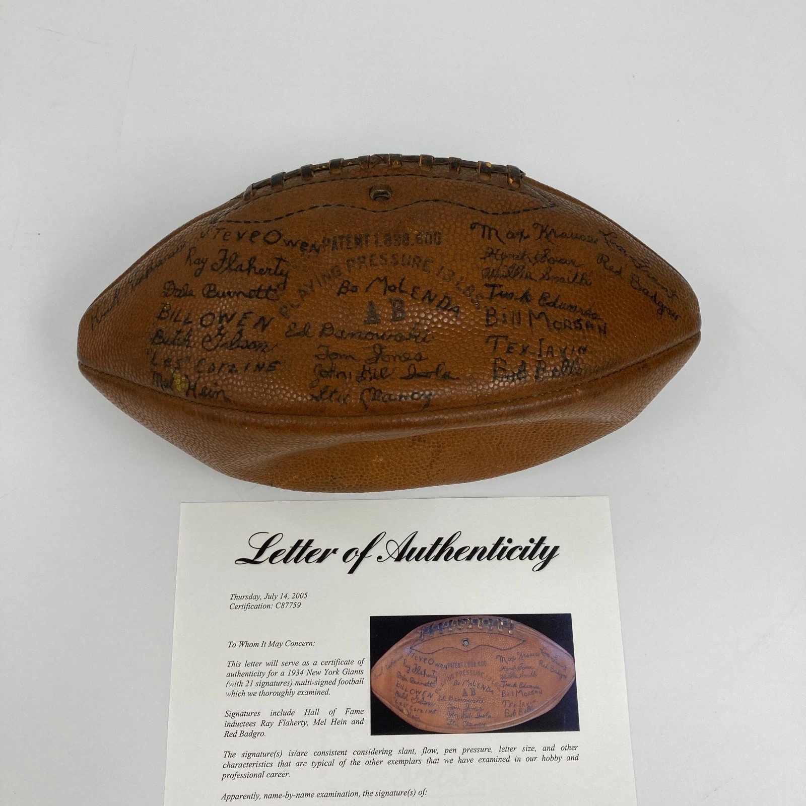 1934 New York Giants NFL Champs Team Signed Football PSA DNA COA