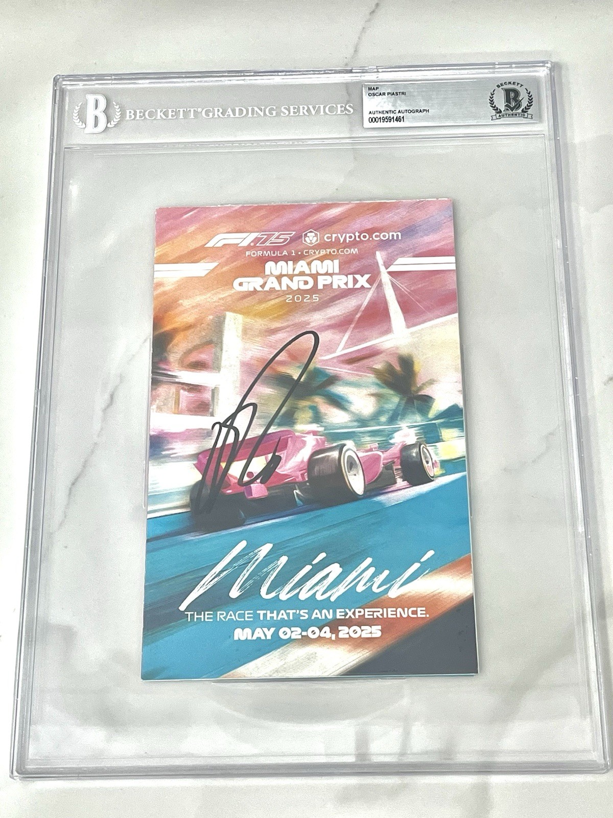 OSCAR PIASTRI SIGNED 2025 MIAMI GRAND PRIX PROGRAM F1 BECKETT ECAPSULATED BAS