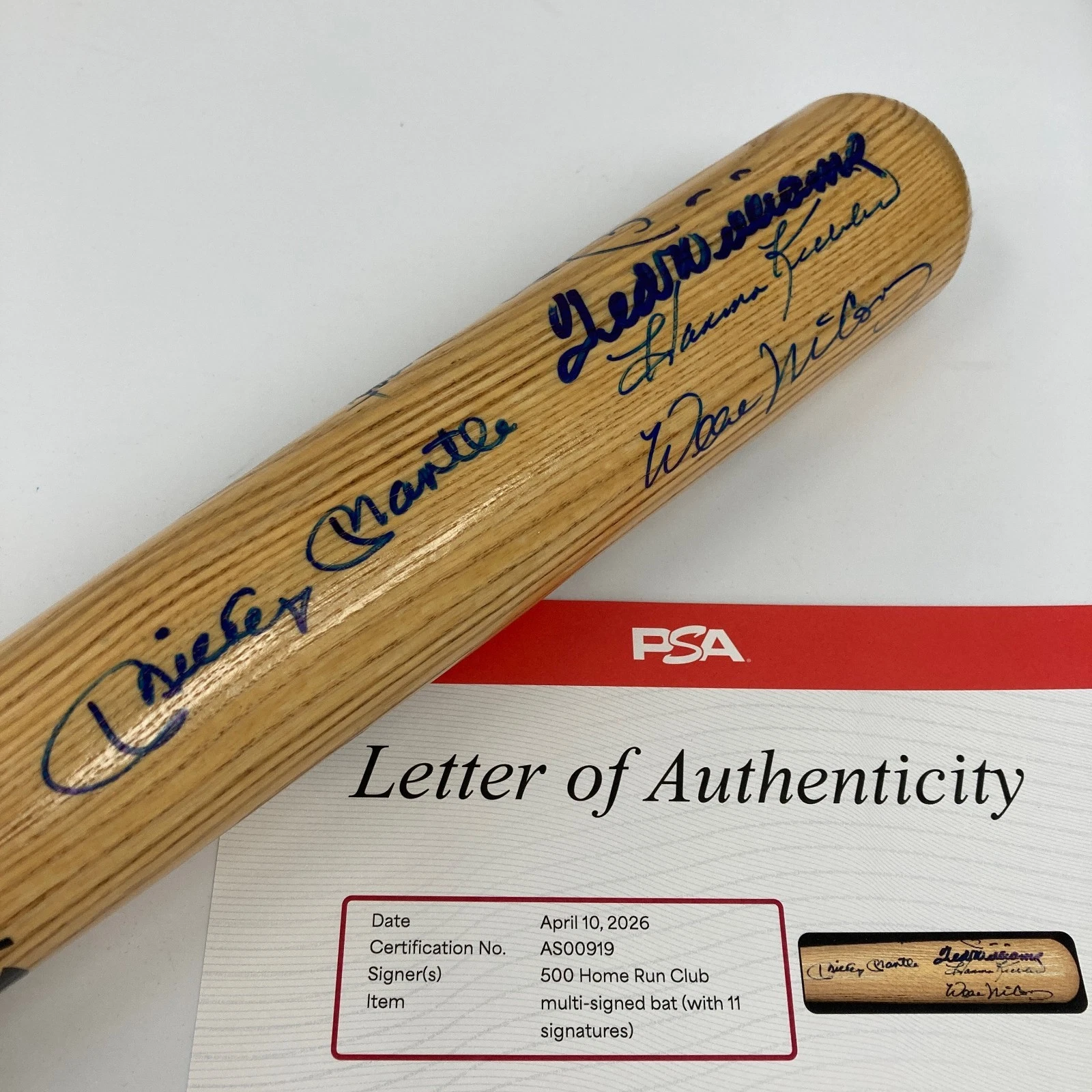 Beautiful 500 Home Run Club Signed Bat Mickey Mantle Ted Williams Mays PSA