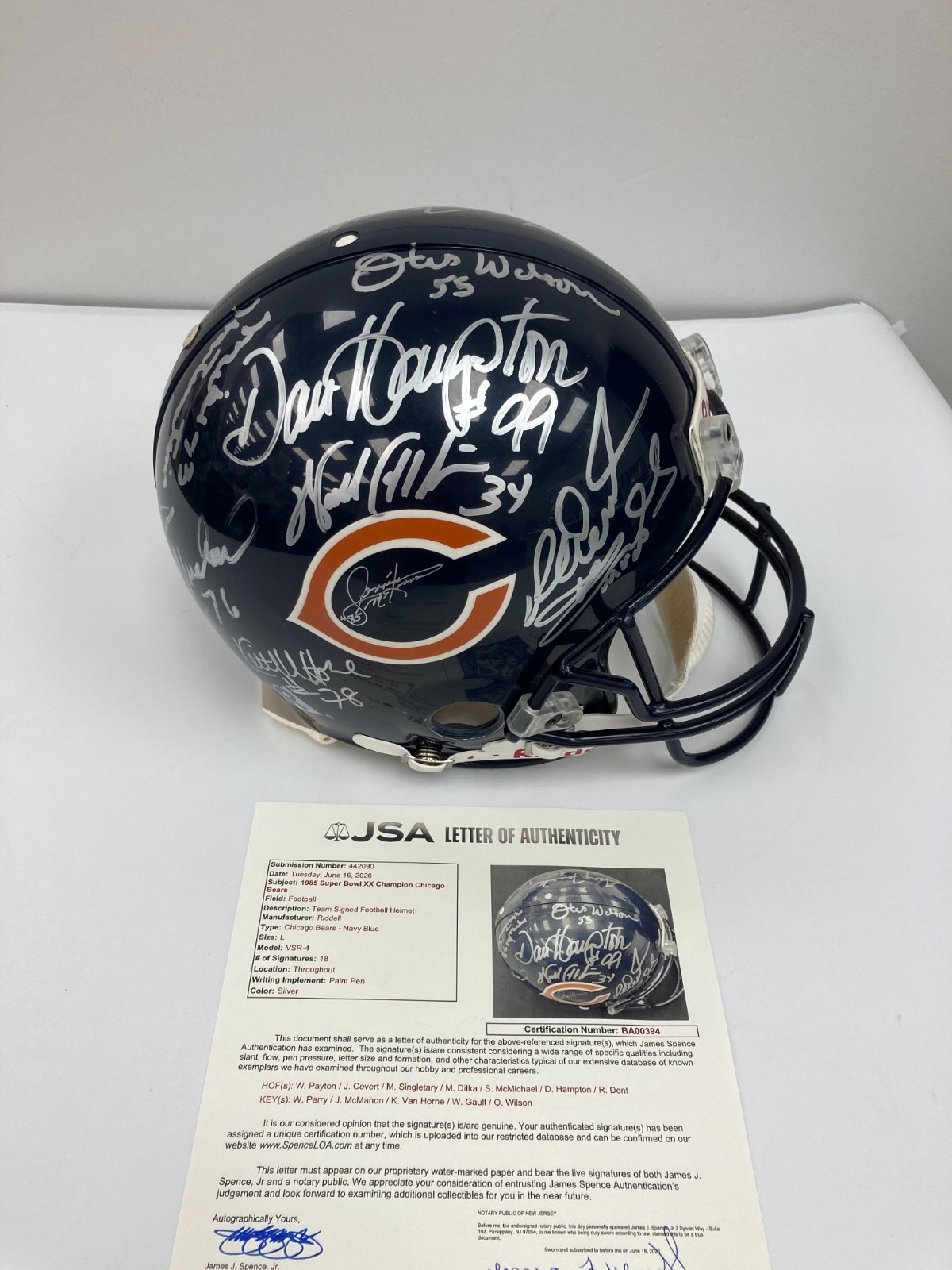 1985 Chicago Bears Super Bowl Champs Team Signed Helmet Walter Payton JSA COA
