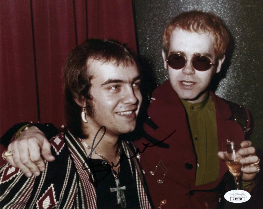 Bernie Taupin Signed Autograph 8x10 Photo - with young Elton John JSA COA