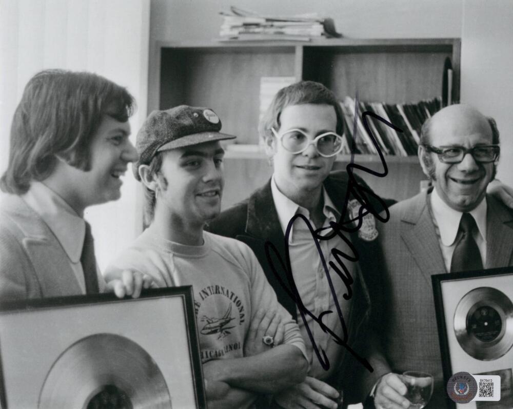 Bernie Taupin Signed Autograph 8x10 Photo with young Elton John Beckett BAS COA