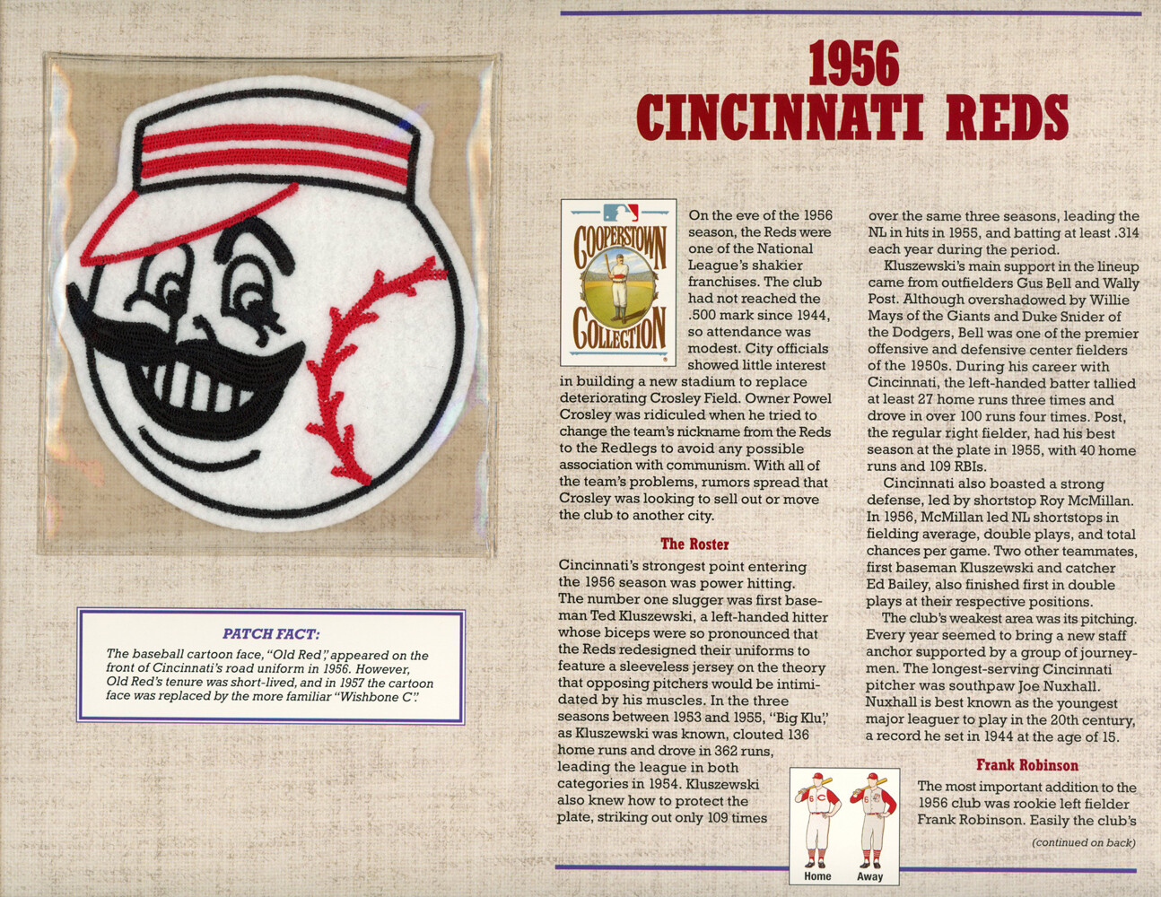 Cincinnati Reds 1956 Patch Stat Card Cooperstown Official Willabee & Ward 36786