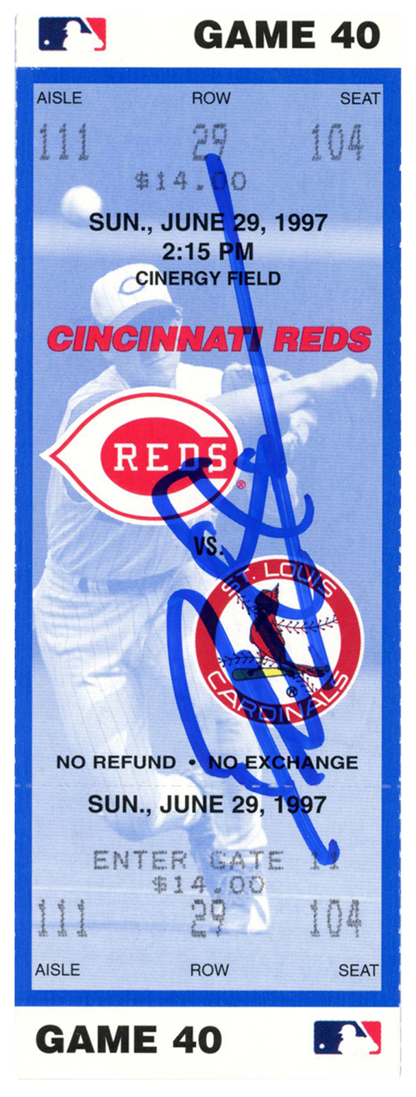 Deion Sanders Signed Cincinnati Reds 6/29/1997 vs Cardinals Ticket BAS 37209
