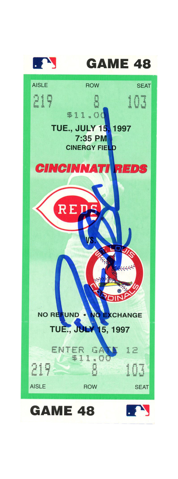 Deion Sanders Signed Cincinnati Reds 7/15/1997 vs Cardinals Ticket BAS 37219