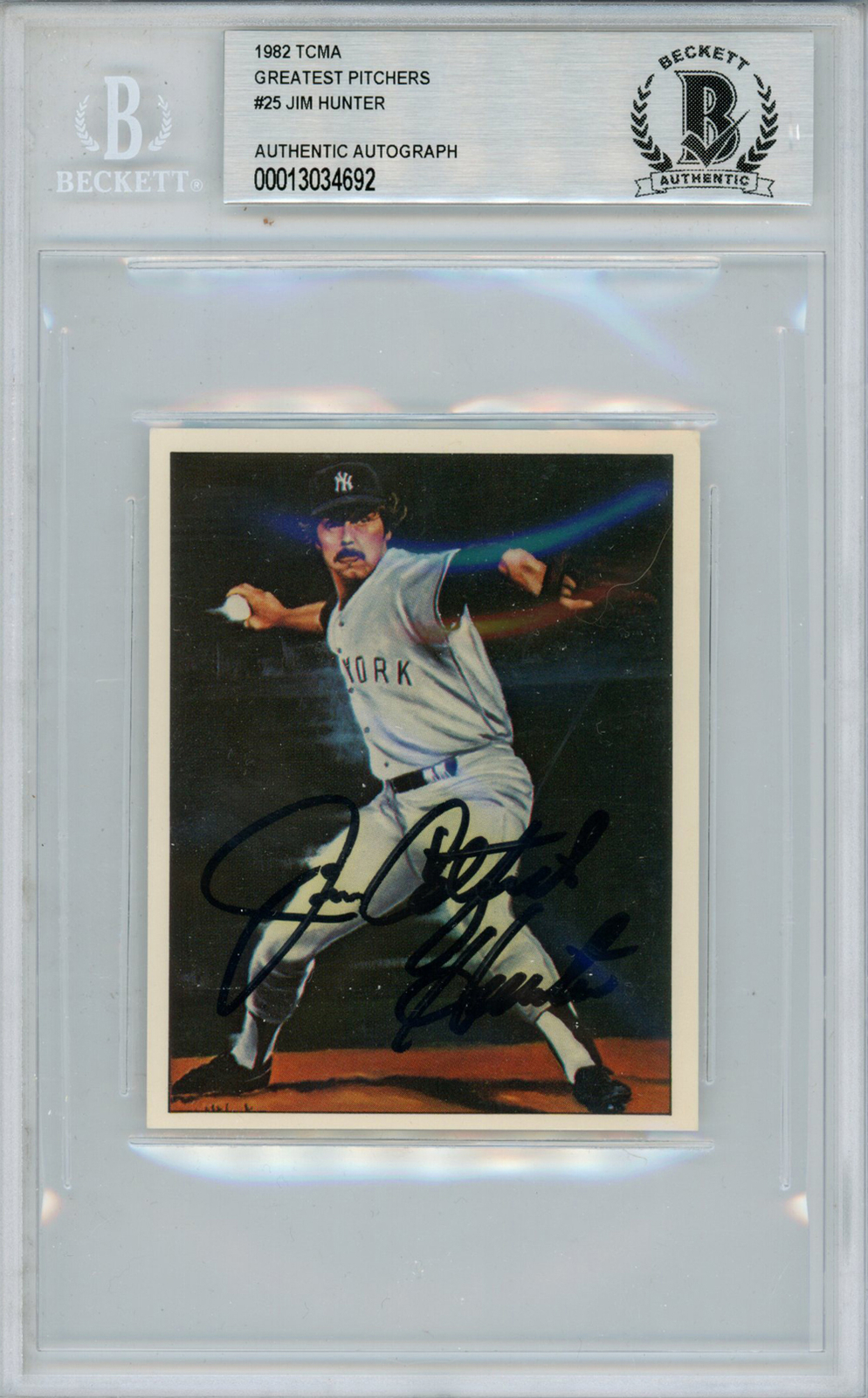 Jim Hunter Autographed 1982 TCMA Greatest Pitchers #25 Card Beckett Slab 38493