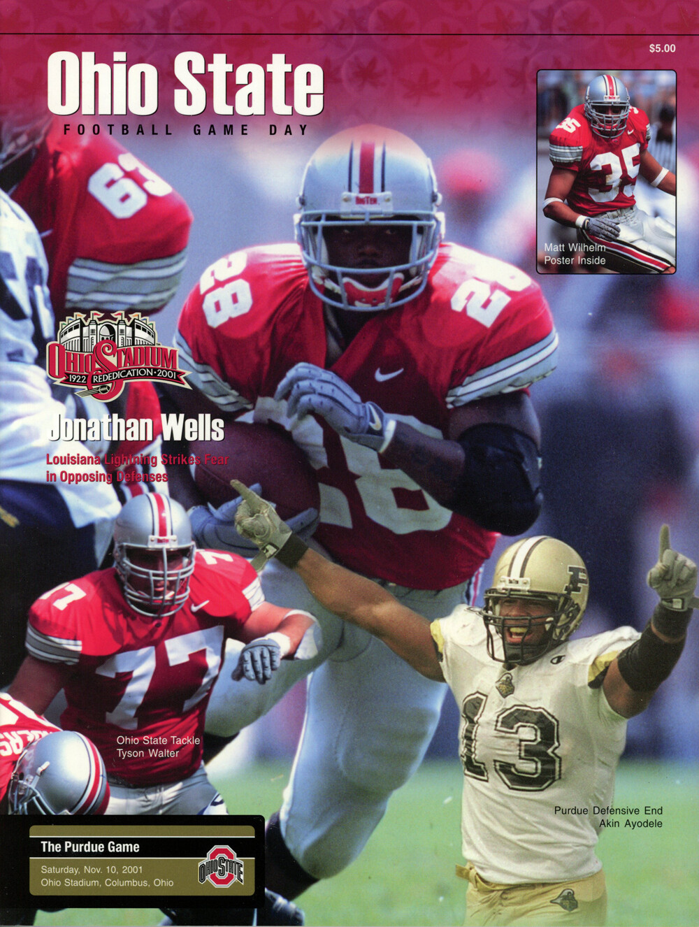 Ohio State Buckeyes vs Purdue Boilermakers 11/10/2001 Gameday Program 38381