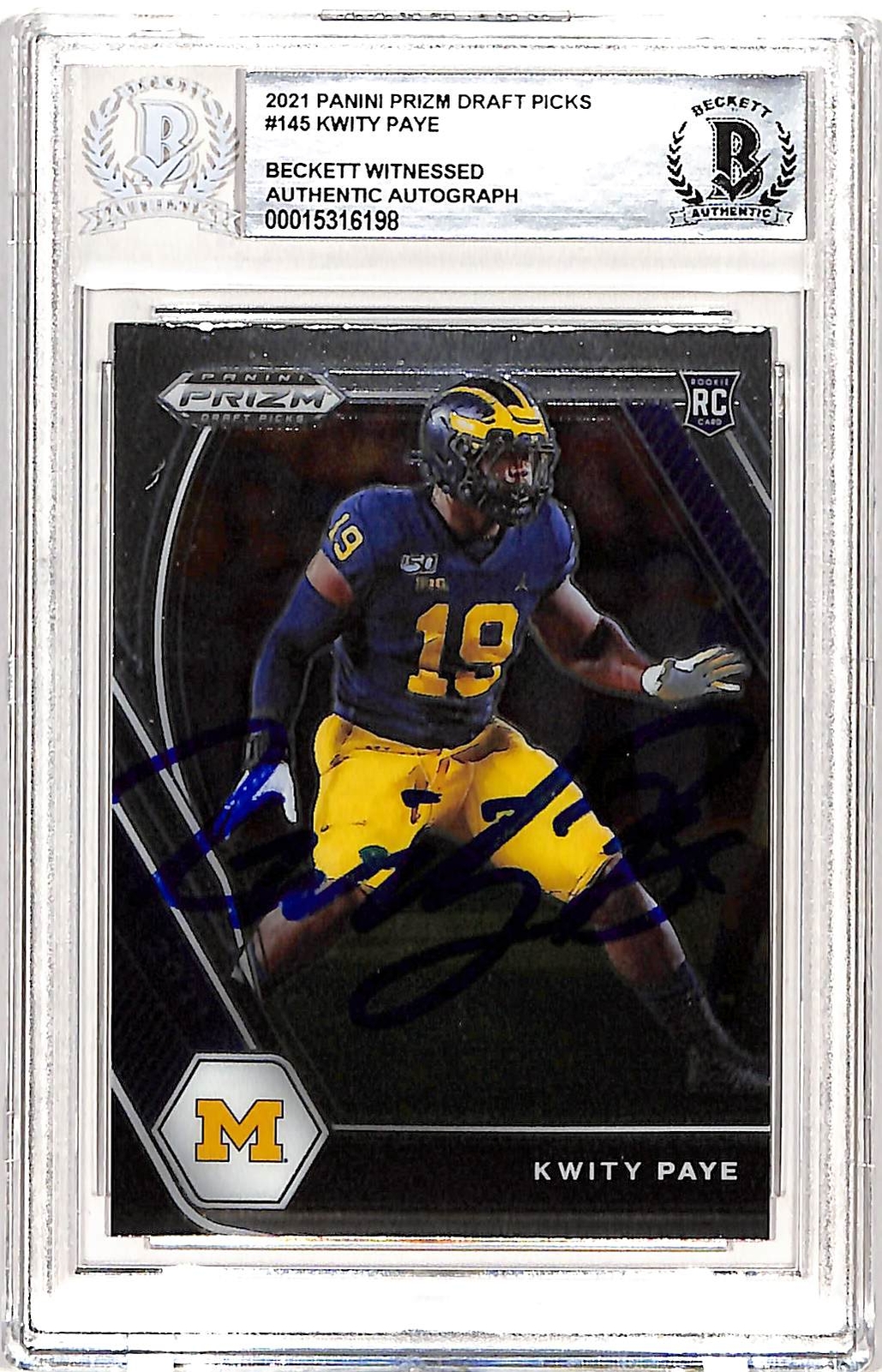 Kwity Paye Autographed Prizm 2021 Draft Picks #145 Card Slabbed Beckett 38923