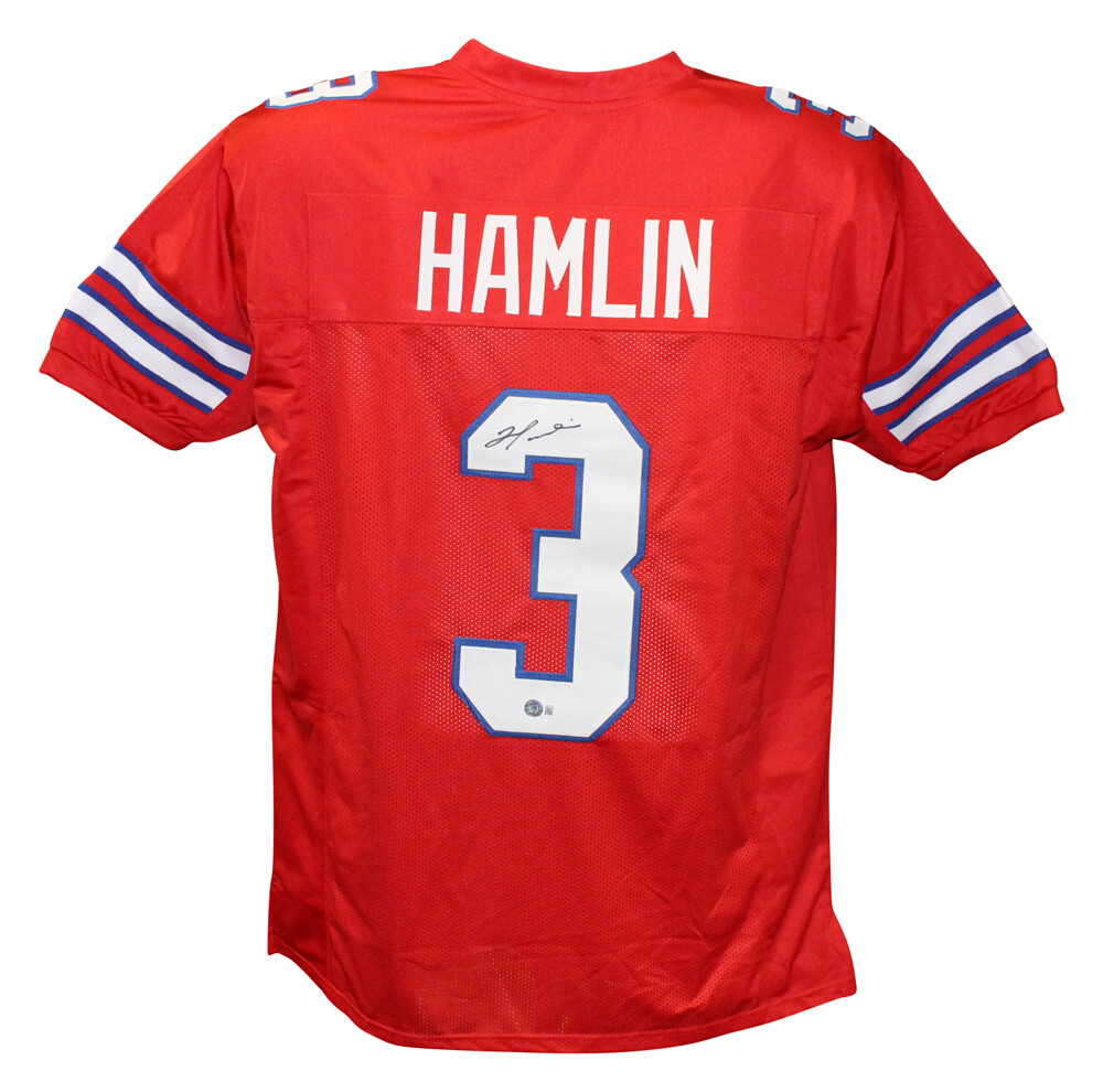 Damar Hamlin Autographed/Signed Pro Style Red XL Jersey Beckett 39940