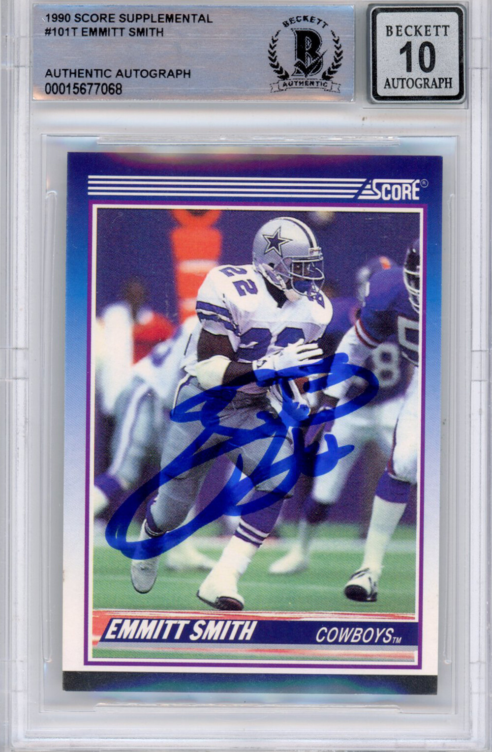 Emmitt Smith Signed 1990 Score Supplemental #101 (Grade 10) Slabbed BAS 39908