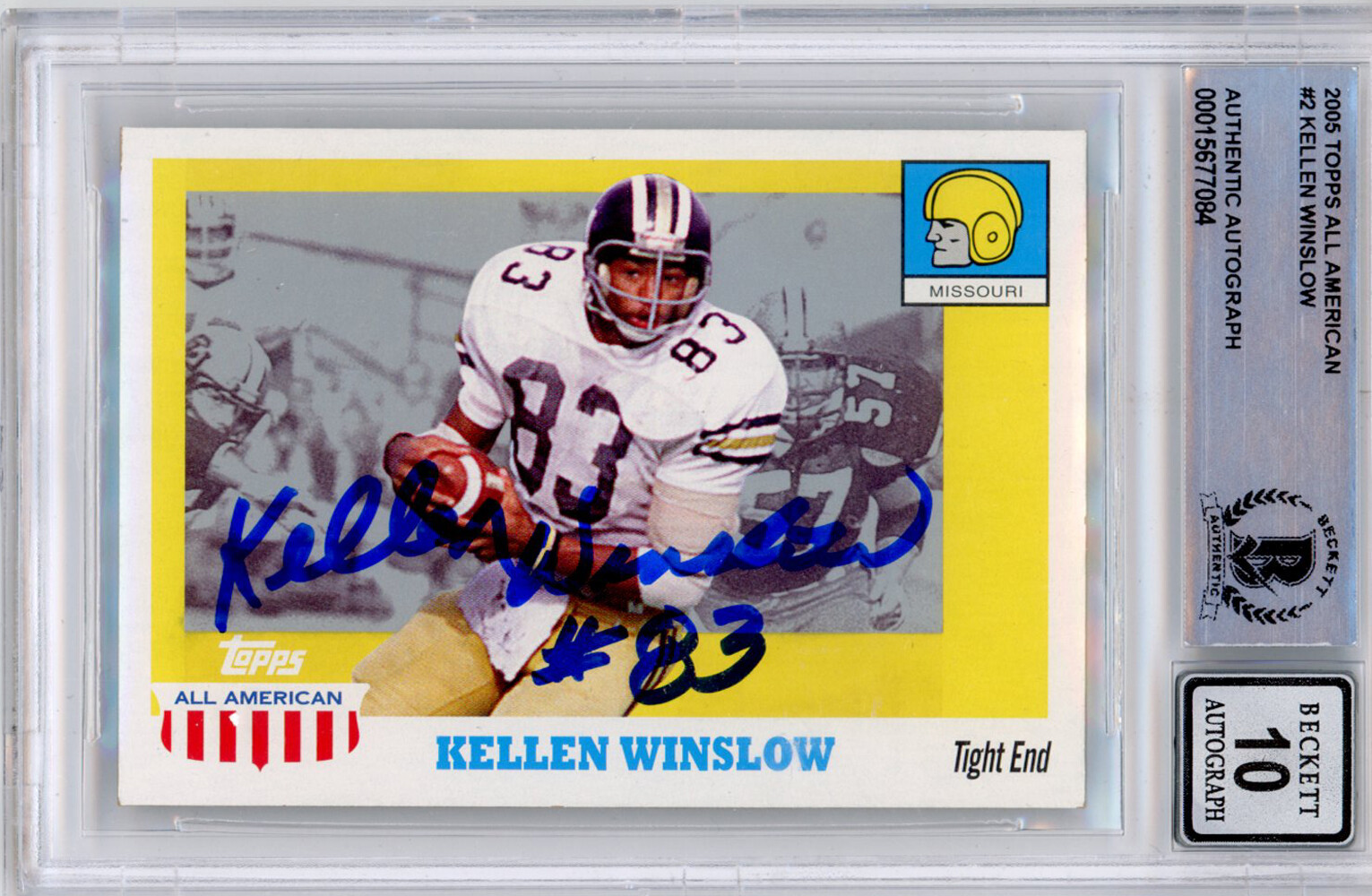 Kellen Winslow Signed 2005 Topps American #2 (Grade 10) Slabbed BAS 39902