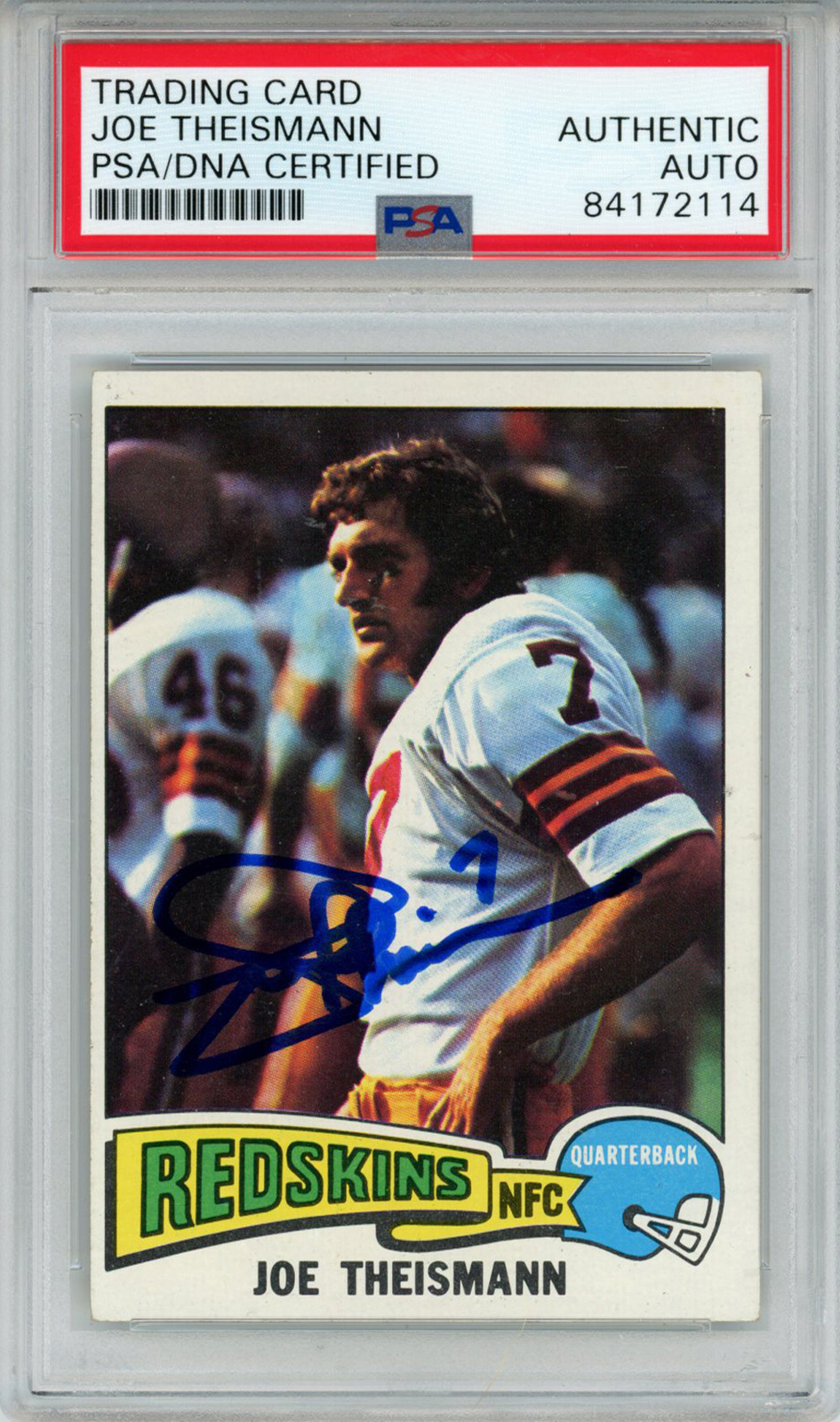 Joe Theismann Autographed 1975 Topps #416 Trading Card PSA Slab 43620