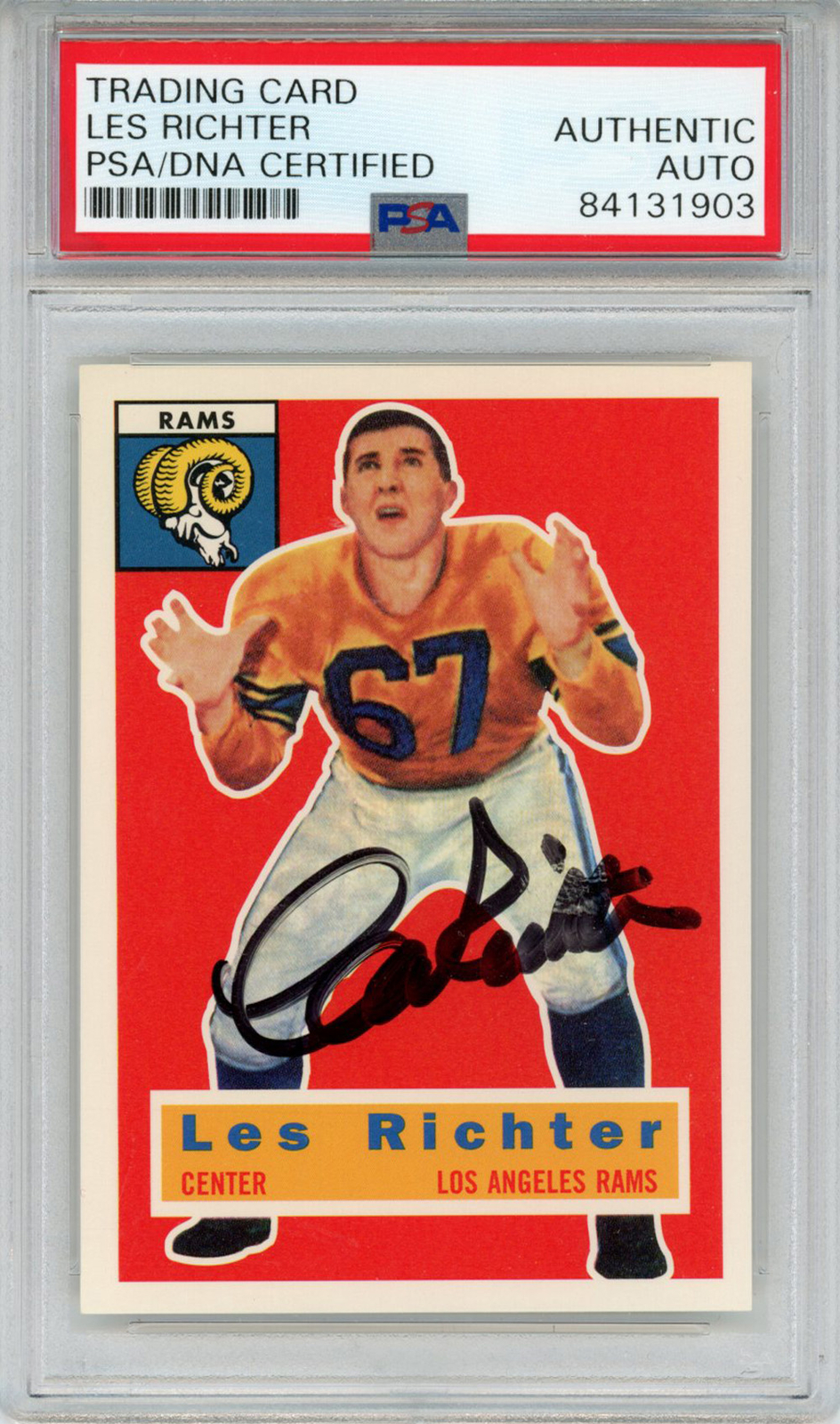 Les Richter Autographed 1956 Topps #30 Trading Card PSA Slab 43632